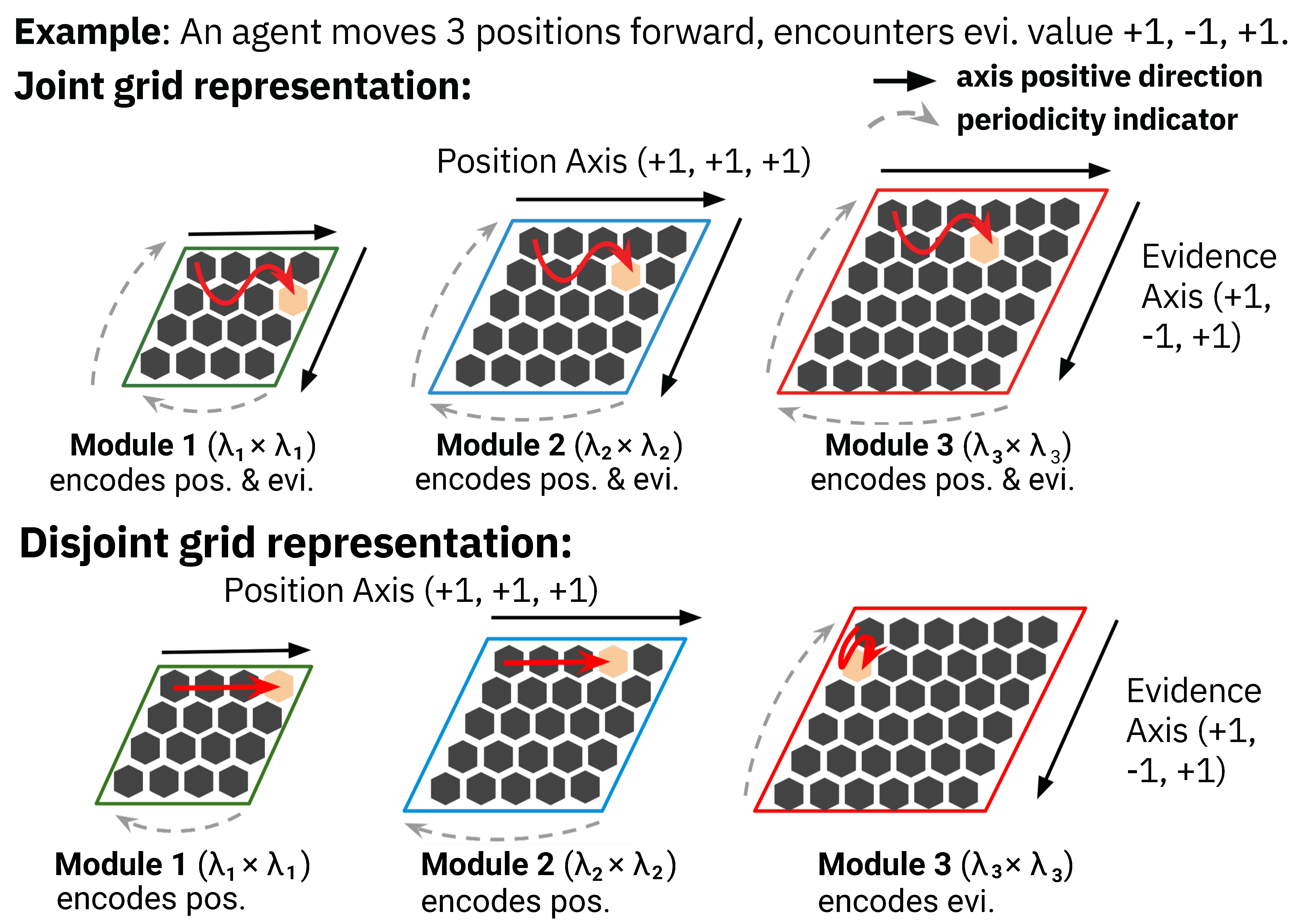 Joint vs disjoint grid‑cell representations